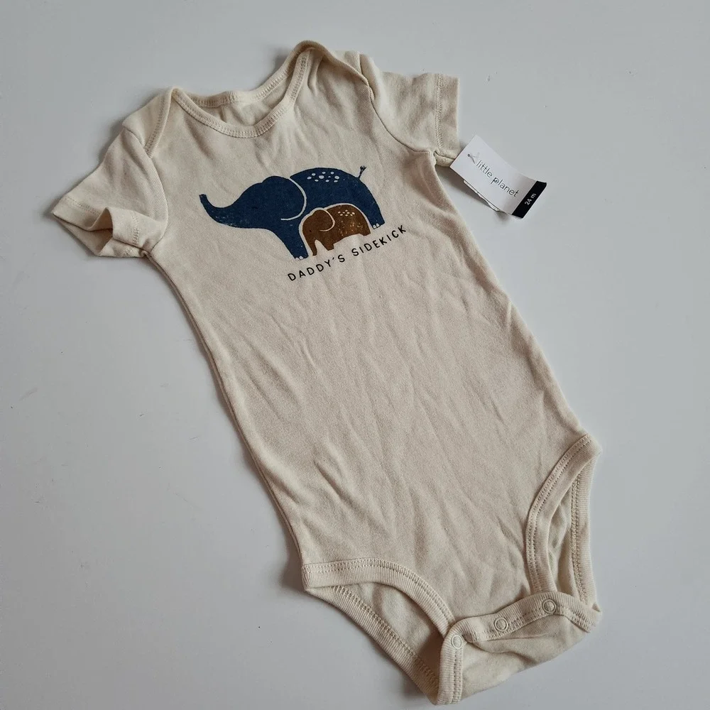Little Planet Organic Cotton Baby Bodysuit 24 Months Elephants Daddy's Sidekick‎